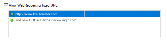 MT4 Allow WebRequests for FxAutomater
