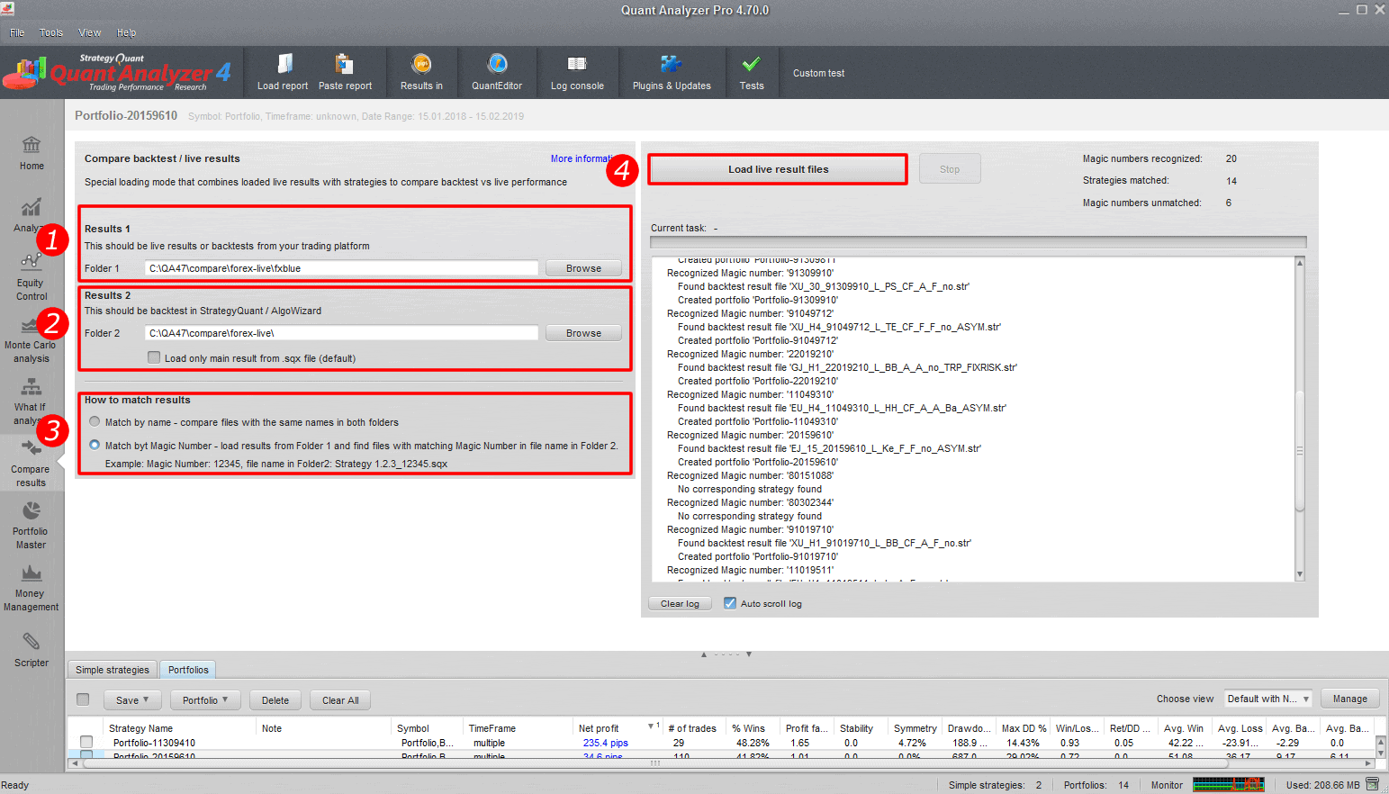 Compare fxblue live data with StrategyQuant X