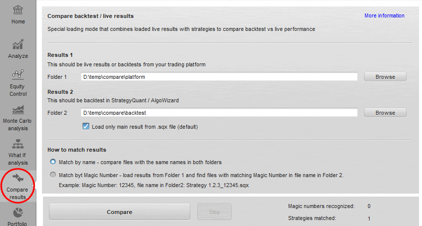 “Compare results” QuantAnalyzer module