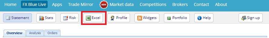 Export of live trading results into a CSV text file