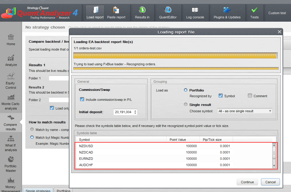 Matching symbol’s definition in QuantAnalyzer