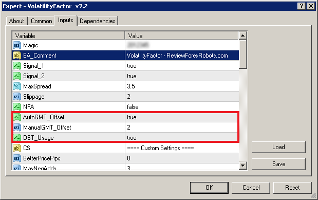 Volatility Factor EA Time Settings